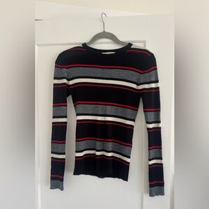 Frame Striped Long Sleeve Top - Black, Gray, and Red